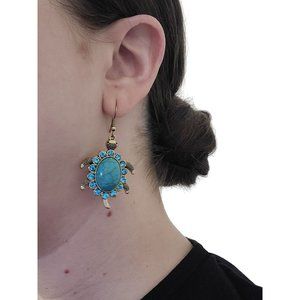 Imitation Turquoise Turtle Earrings Gold Color Animal